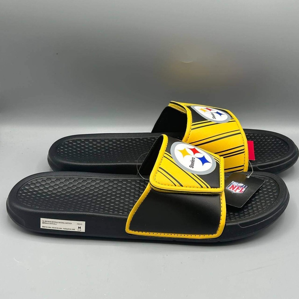 FOCO Pittsburgh Steelers Men Slide Sandals Black Yellow NFL Size Medium 9-10 NEW